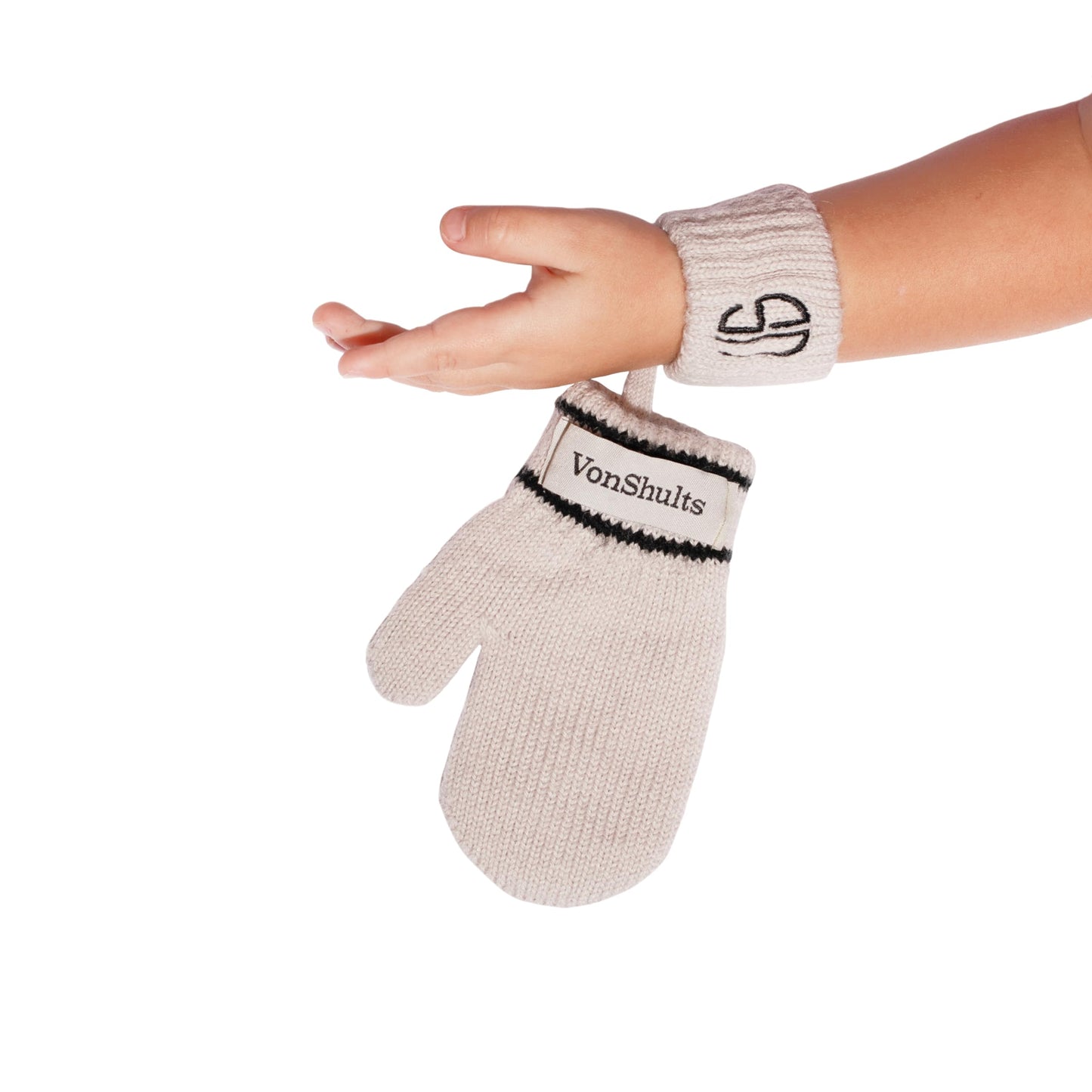 VonShults Merino Wool Winter Gloves Mittens for Toddlers with Strings No Clips - Never Lose Warm Cold Weather Mittens with Band Cord