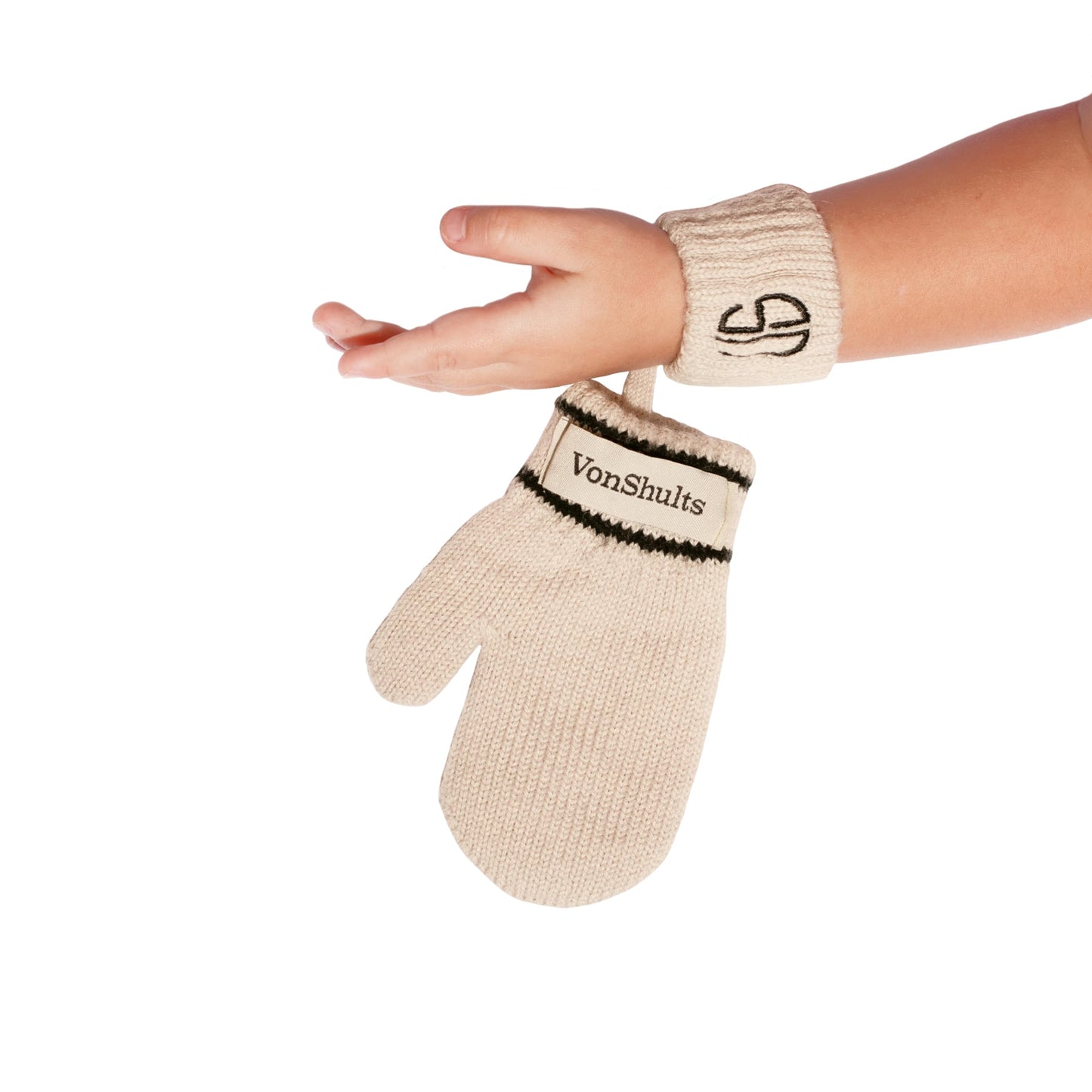 VonShults Merino Wool Winter Gloves Mittens for Toddlers with Strings No Clips - Never Lose Warm Cold Weather Mittens with Band Cord