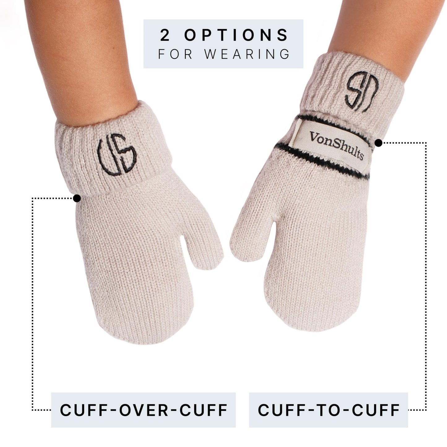 VonShults Merino Wool Winter Gloves Mittens for Toddlers with Strings No Clips - Never Lose Warm Cold Weather Mittens with Band Cord