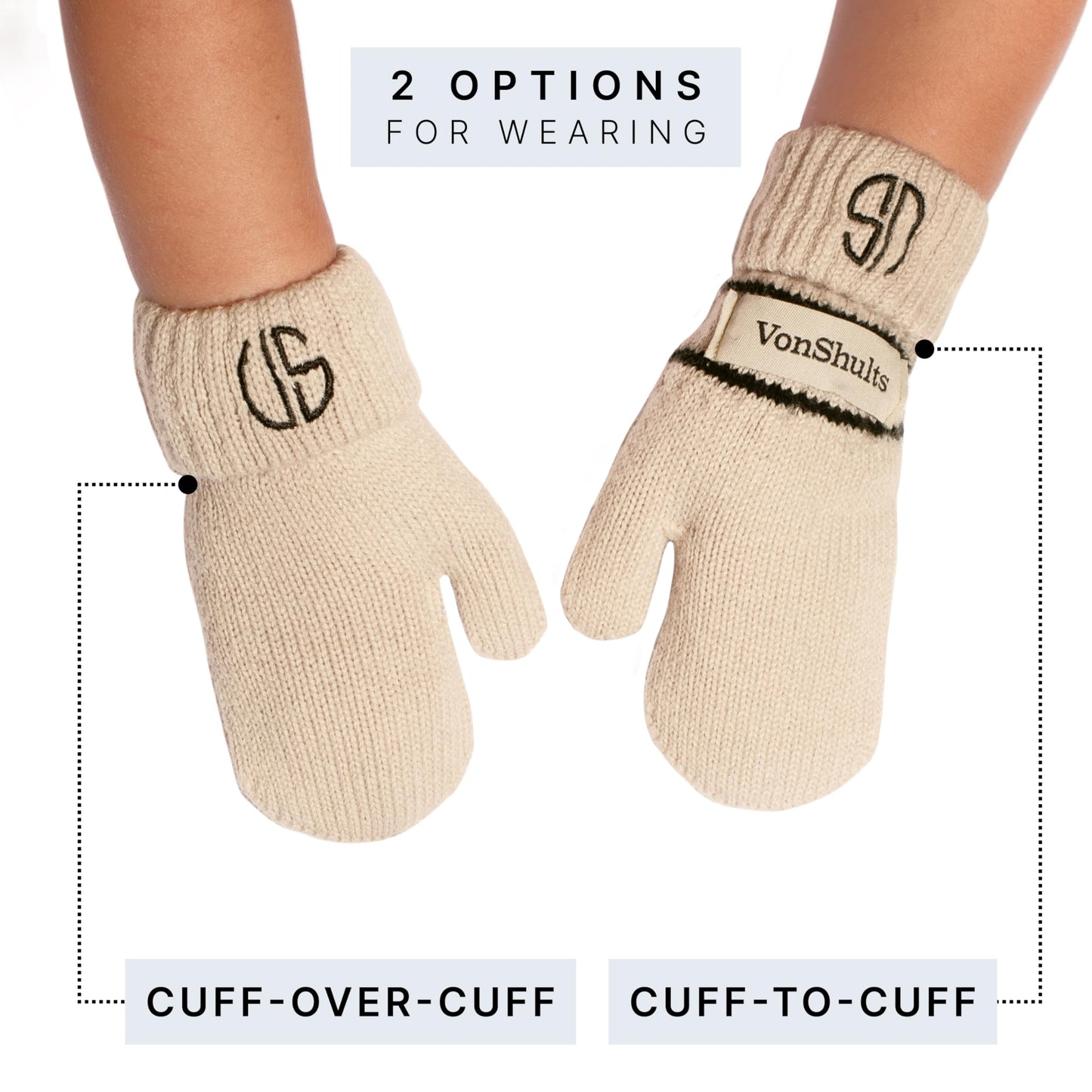 VonShults Merino Wool Winter Gloves Mittens for Toddlers with Strings No Clips - Never Lose Warm Cold Weather Mittens with Band Cord