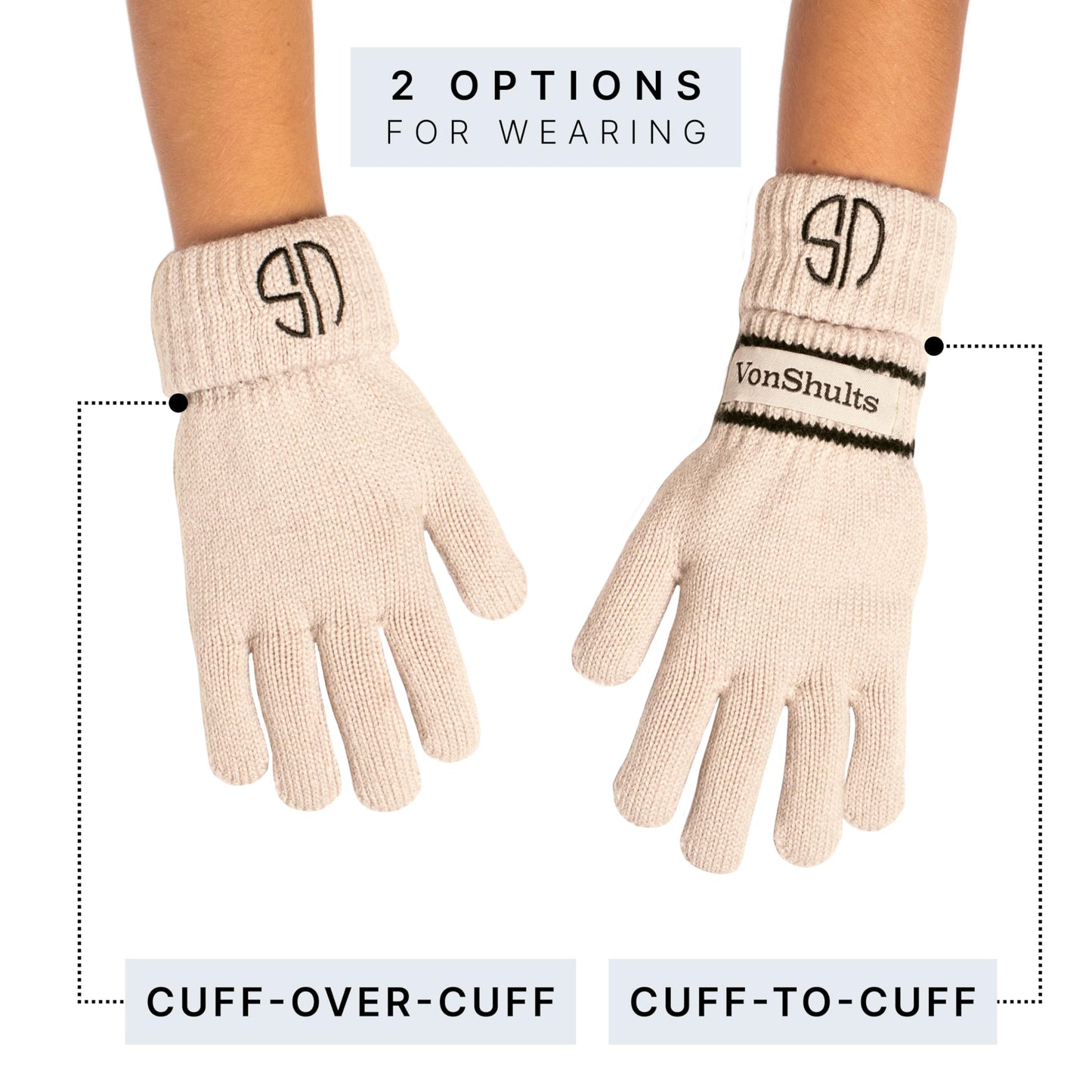 VonShults Merino Wool Winter Gloves Kids Teens with Wrist Strap Strings No Clips - Never-Lose Warm Cold Weather Mittens with Band Cord