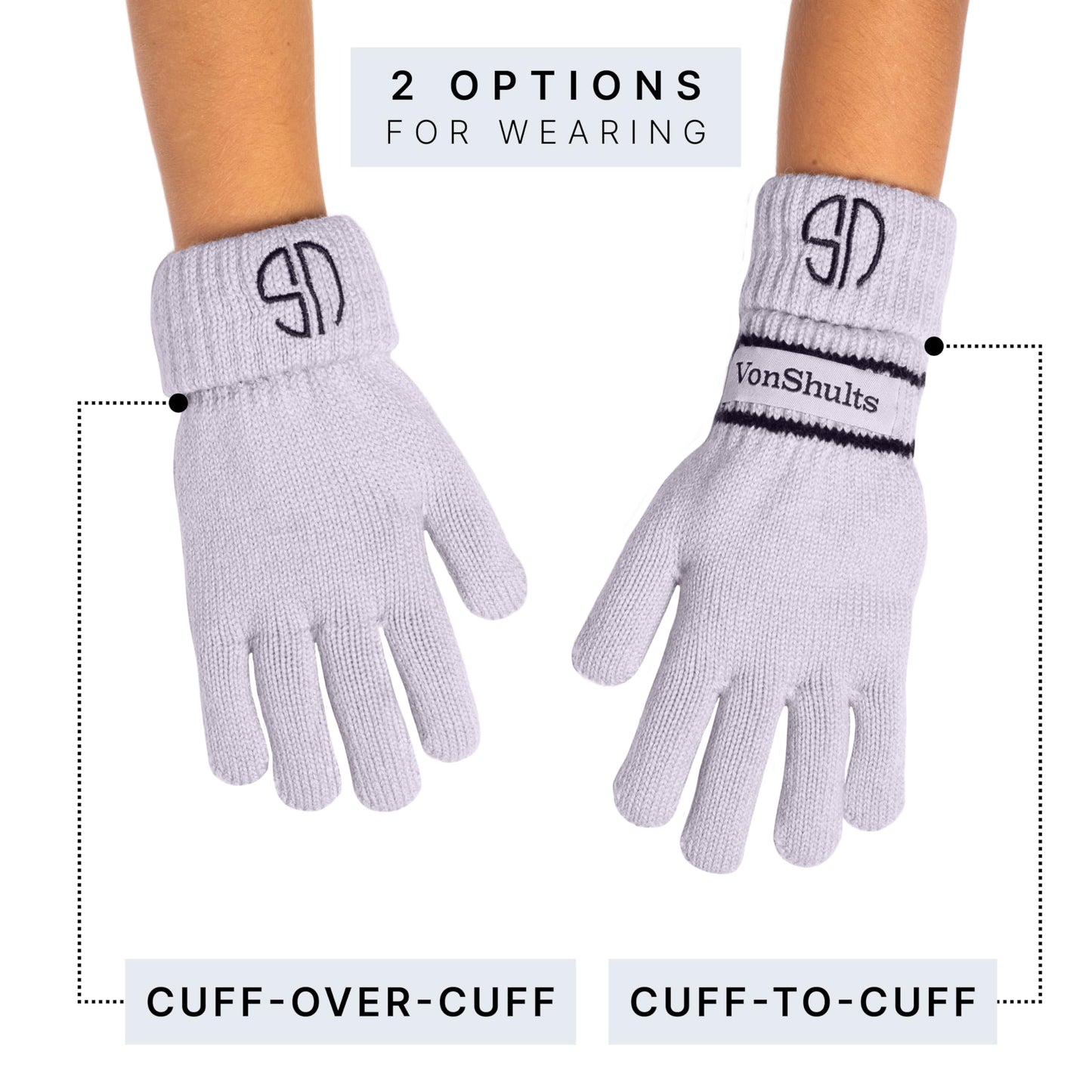 VonShults Merino Wool Winter Gloves Kids Teens with Wrist Strap Strings No Clips - Never-Lose Warm Cold Weather Mittens with Band Cord