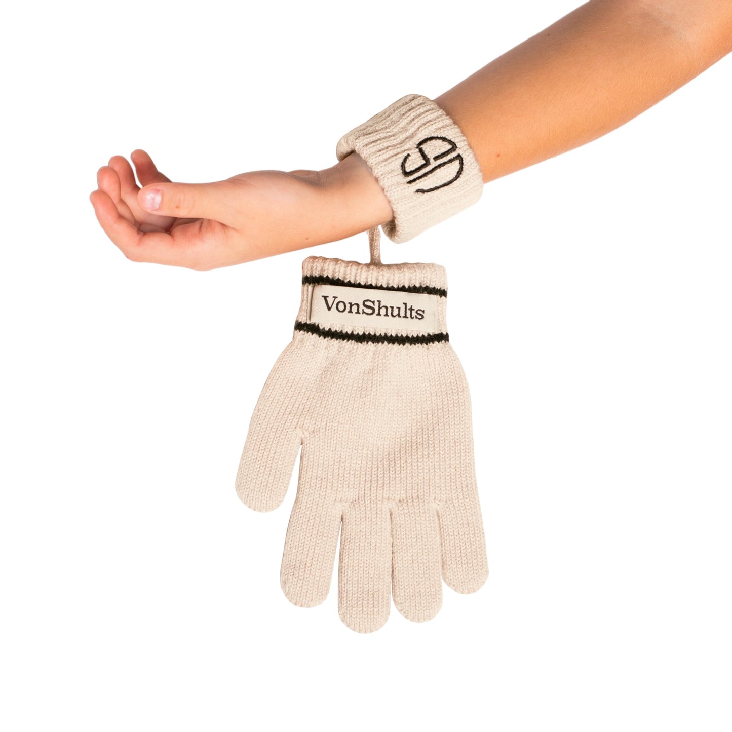 VonShults Merino Wool Winter Gloves Kids Teens with Wrist Strap Strings No Clips - Never-Lose Warm Cold Weather Mittens with Band Cord