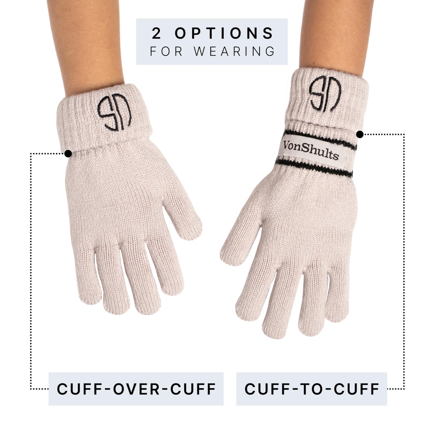 VonShults Merino Wool Winter Gloves Kids Teens with Wrist Strap Strings No Clips - Never-Lose Warm Cold Weather Mittens with Band Cord