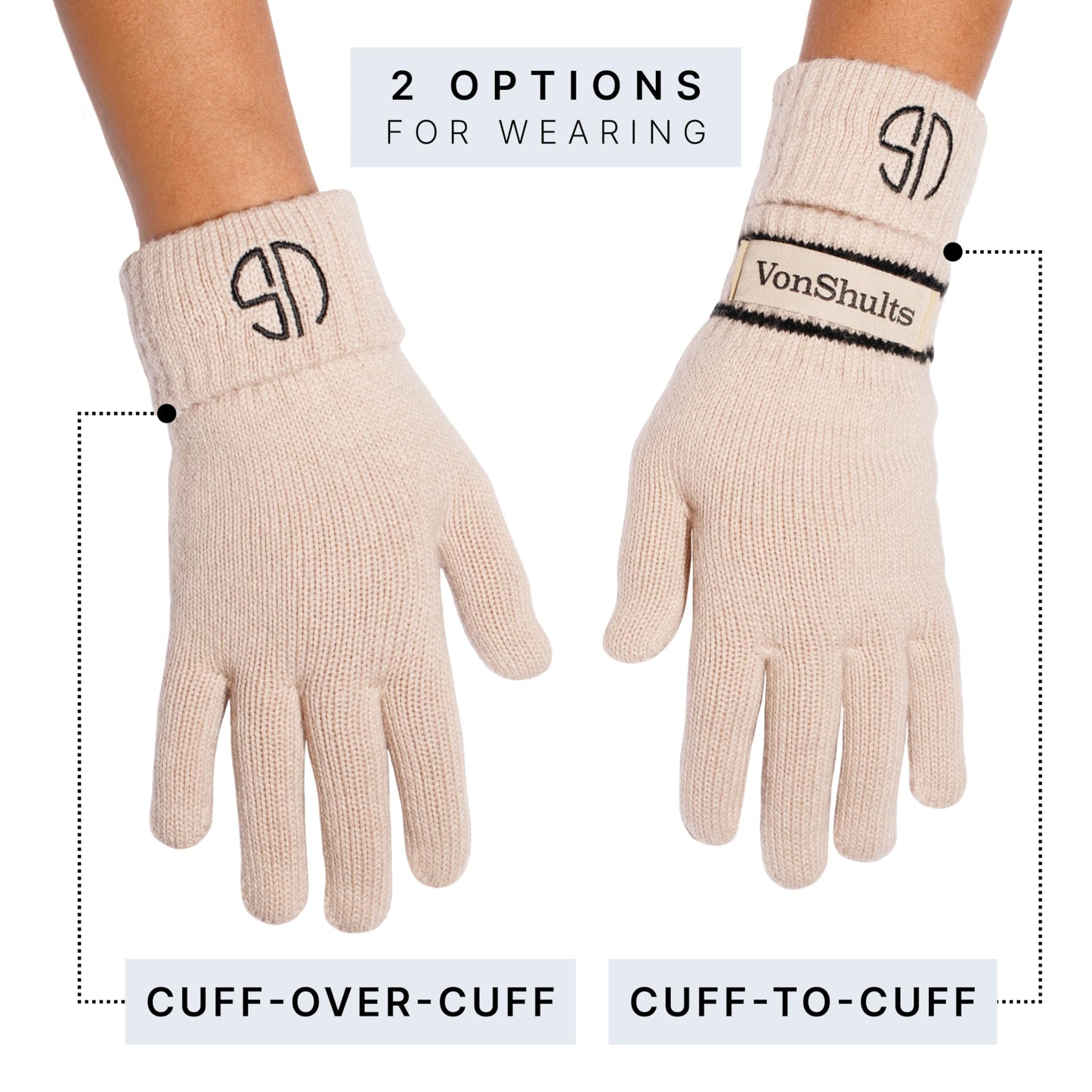 VonShults Merino Wool Winter Gloves Womens with Leashes @ Elastic Wrist Band Strap - Chistmas gift - Never-lose Warm Gloves Mittens for Adults with Strings