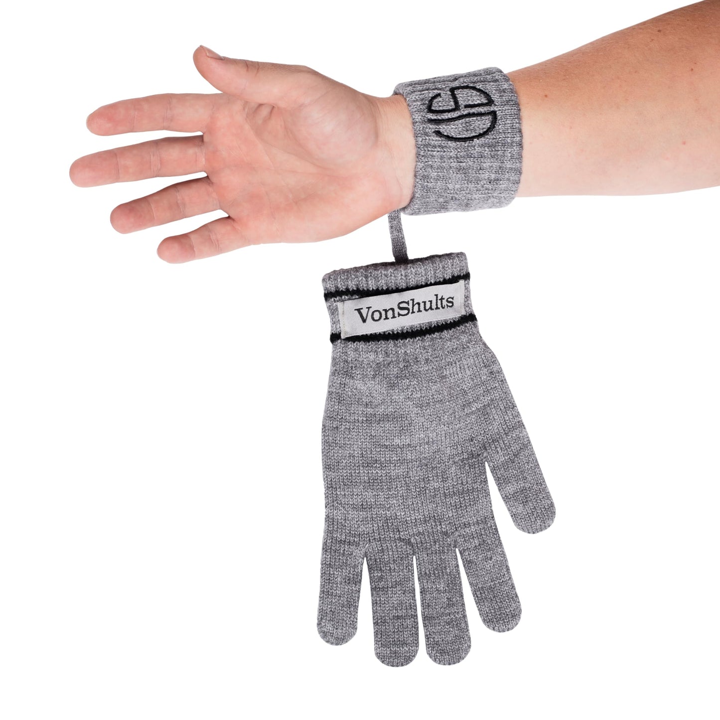 VonShults Merino Wool Winter Gloves Mens with Leashes @ Elastic Wrist Band Strap - Chistmas gift - Never-lose Warm Gloves Mittens for Adults with Strings