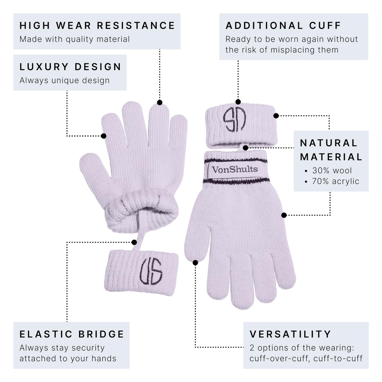 VonShults Merino Wool Winter Gloves Kids Teens with Wrist Strap Strings No Clips - Never-Lose Warm Cold Weather Mittens with Band Cord