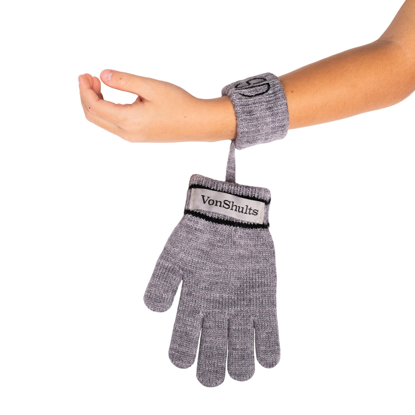 VonShults Merino Wool Winter Gloves Kids Teens with Wrist Strap Strings No Clips - Never-Lose Warm Cold Weather Mittens with Band Cord