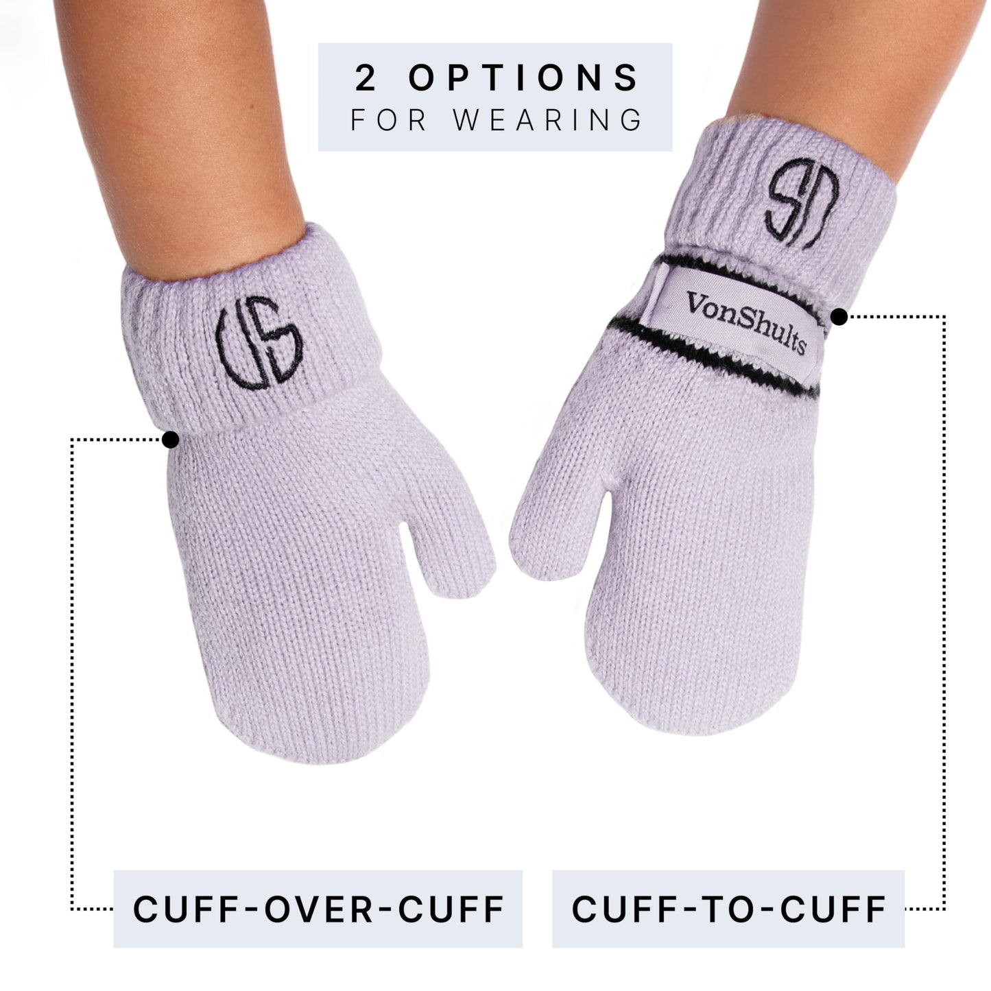 VonShults Merino Wool Winter Gloves Mittens for Toddlers with Strings No Clips - Never Lose Warm Cold Weather Mittens with Band Cord