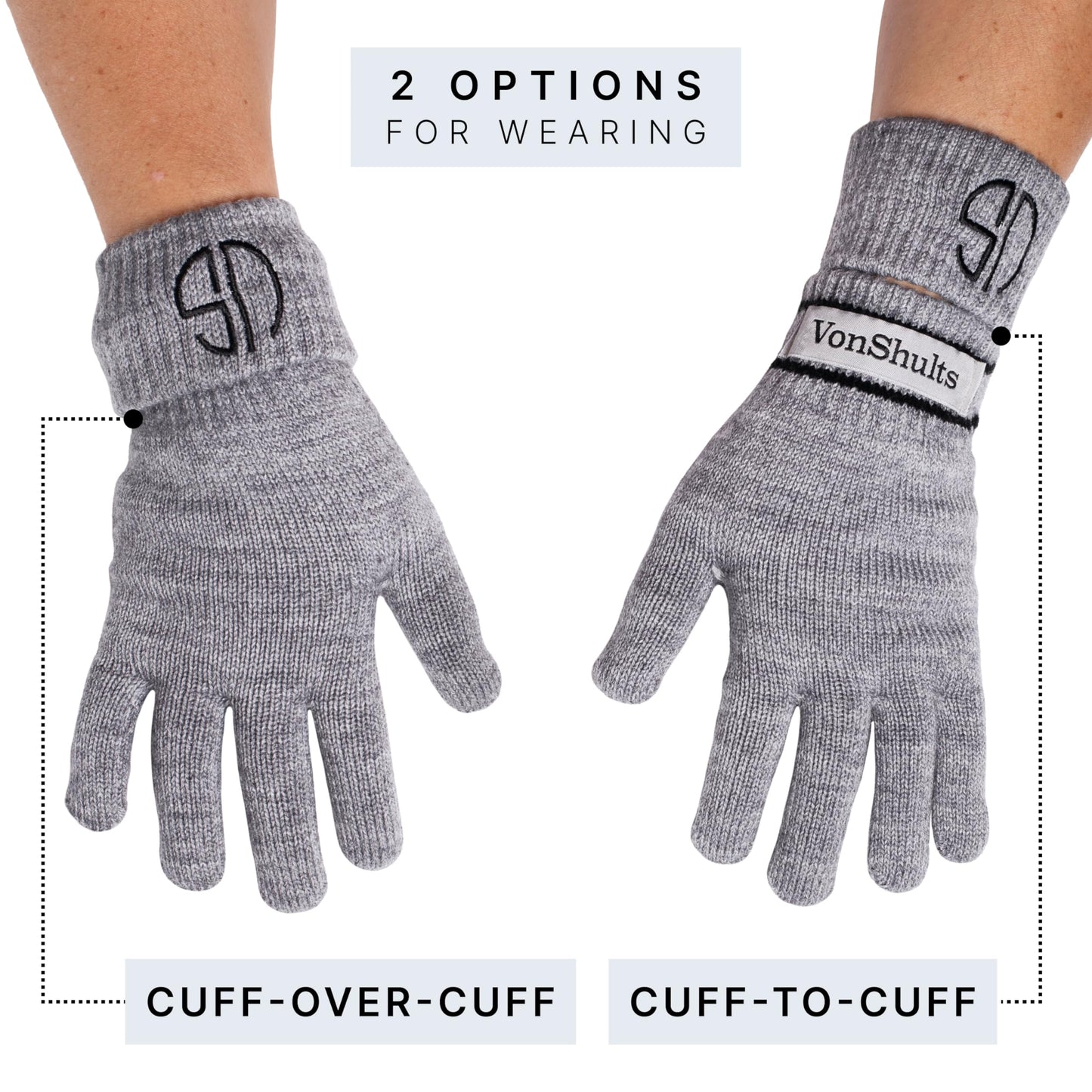 VonShults Merino Wool Winter Gloves Mens with Leashes @ Elastic Wrist Band Strap - Chistmas gift - Never-lose Warm Gloves Mittens for Adults with Strings